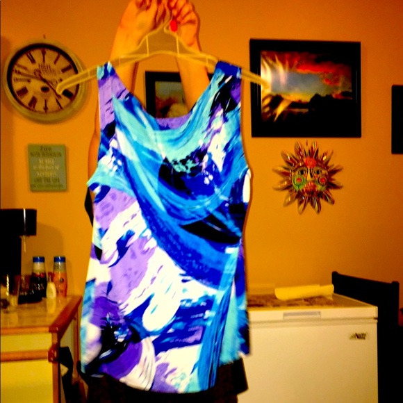 Colourful Nina Leonard Sleeveless Top with slight cowl neckline - Picture 3 of 8
